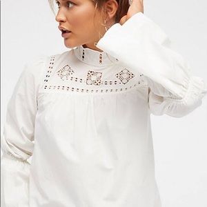 Free People White Embroidered Blouse